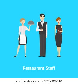 Cartoon Restaurant or Cafe Staff Man and Woman Card Concept Element Flat Design Style. Vector illustration of Worker People
