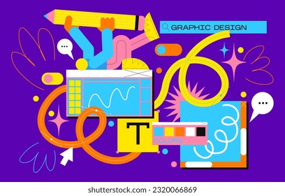 Cartoon retro 90s illustrator frame tabs. Memphis, funk, groove. abstract geometric ui ux backgrounds in vibrant colors