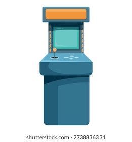 Cartoon retro arcade game machine is standing with joystick and buttons