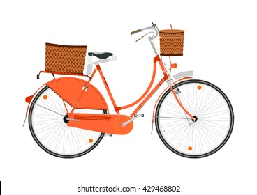 Cartoon retro bicycle on a white background. Flat vector