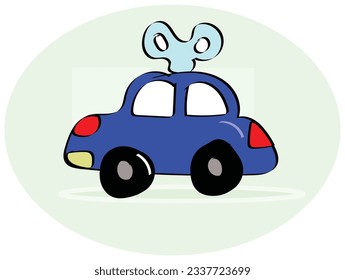 Cartoon retro blue car isolated on white background.
