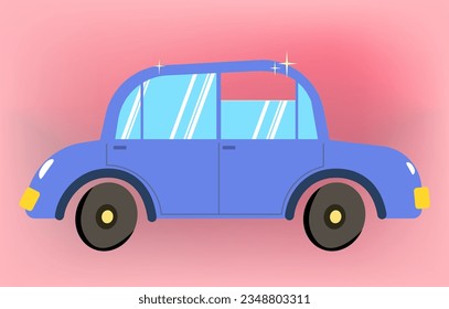 Cartoon retro Blue car isolated. cute toy car. Transport vehicle, Vector illustration.