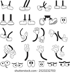 Cartoon retro bombs mascot with expression faces, legs and hands collection