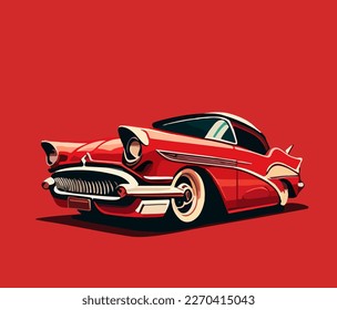 Cartoon retro car on a red background. Vector illustration	