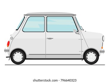 Cartoon retro car. Side view. Flat vector.