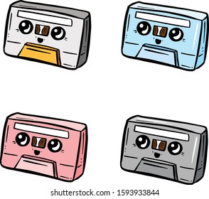 Cartoon Retro Cassette Tape Vector Logo Illustration
