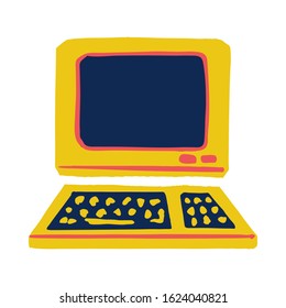 Cartoon retro computer icon isolated on white background. Vector illustration old technology