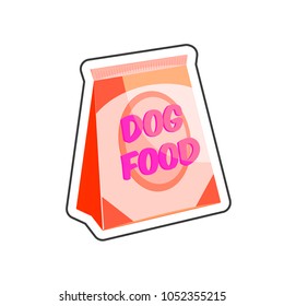 Cartoon retro dog food bag sticker vector illustration