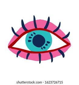Cartoon retro eye icon isolated on white background. Vector illustration