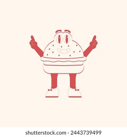 cartoon retro fast food and drink, stickers groovy comic food vector characters vintage eating background with stickers quotes for menu cafe restaurant