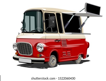 Cartoon retro food truck isolated on white background. Available EPS-10 vector format separated by groups and layers for easy edit