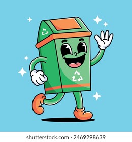 Cartoon Retro Green Trash Bin