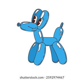 Cartoon retro groovy dog shaped holiday air balloon character. Isolated vector cute puppy balloon y2k personage with smiling face, exuding festive mood during party celebration or animator show event