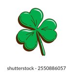 Cartoon retro groovy green shamrock clover leaf, saint Patrick day holiday symbol. Isolated vector symbol of luck, Irish celebration and folklore. Trefoil plant with nostalgic, vintage, hippie vibes