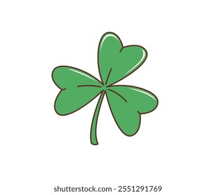 Cartoon retro groovy grüne Shamrock Kleeblatt, Heiliger Patrick Tag grüne Trefoil Pflanze mit nostalgischen, Vintage, Hippie 70er Jahre Stimmung. Isolierte Vektorsymbol für Glück, irische Feier und Folklore