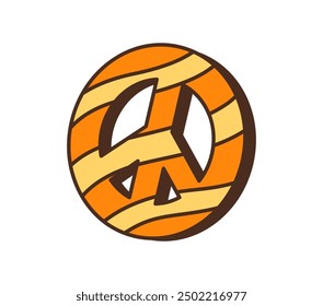 Cartoon retro groovy hippie peace symbol. Isolated vector vibrant, iconic emblem, symbolizing unity, harmony, love and non-violence, embodying the 60s and 70s countercultural hippy movement ideas