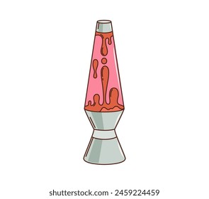 Cartoon retro groovy lava lamp, 70s hippie and funky comic vector symbol. Groovy hippie, disco or rave and pop art sign of lava lamp with pink and red floating melt for hipster or retro fashion