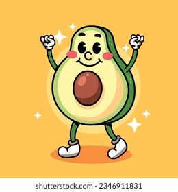 Cartoon retro happy avocado fruit vector