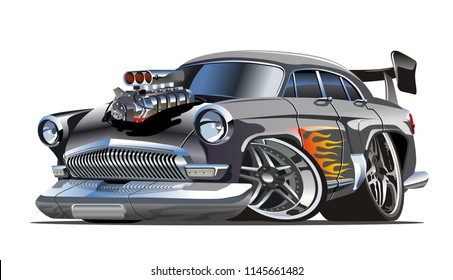 Cartoon retro hot rod isolated on white background. Available eps-10 vector format separated by groups with transparency effects for one-click repaint