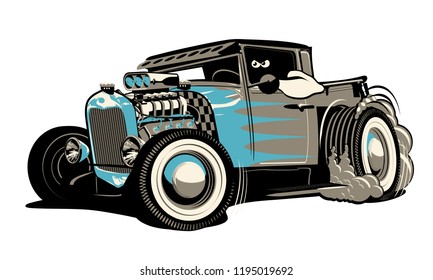 Cartoon retro hot rod isolated on white background. Available EPS-8 vector format separated by groups and layers for easy edit