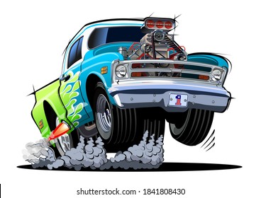 Cartoon retro hot rod pickup isolated on white background. Available EPS-10 vector format separated by groups and layers for easy edit