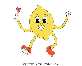 Cartoon retro lemon icon isolated. Vector fresh fruit illustration.