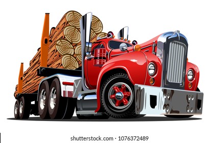 Cartoon retro logging truck isolated on white background. Available EPS-10 vector format separated by groups and layers for easy edit