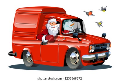 Cartoon retro New Year's delivery van. Available eps-10 vector format separated by groups with transparency effects for one-click repaint