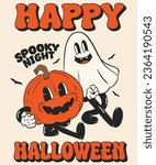 cartoon retro pumpkin and ghost  perfect for your halloween event, tshirt ,gift , and merchandise