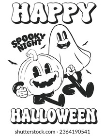 cartoon retro pumpkin and ghost  perfect for your halloween event, tshirt ,gift , and merchandise