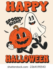 cartoon retro pumpkin and ghost  perfect for your halloween event, tshirt ,gift , and merchandise