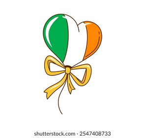 Cartoon retro Saint Patrick Day balloon for Irish holiday, vector Ireland flag. St Patrick Day celebration or Irish traditional fest and national festival symbol, balloon with Irish flag and ribbon