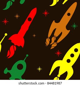 cartoon retro seamless pattern with spaceships