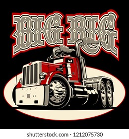 Cartoon retro semi truck isolated on black background. Available EPS-8 vector format separated by groups and layers for easy edit