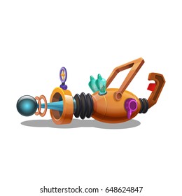 Cartoon retro space blaster, ray gun, laser weapon. Vector illustration.