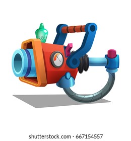 Cartoon retro space blaster, ray gun, laser weapon. Vector illustration.