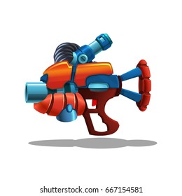 Cartoon retro space blaster, ray gun, laser weapon. Vector illustration.