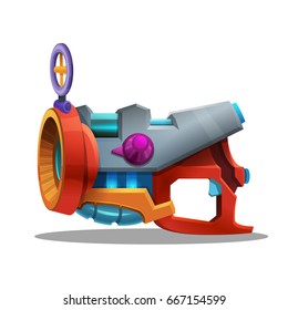 Cartoon retro space blaster, ray gun, laser weapon. Vector illustration.