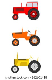 Cartoon retro tractor set on white background.