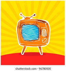 cartoon retro tv set on yellow background