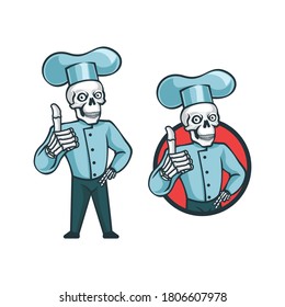 Cartoon retro vintage skull chef character mascot logo. vector illustration