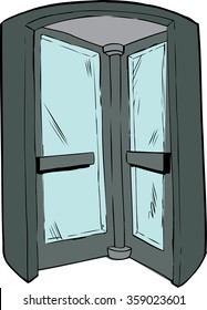 Cartoon Revolving Door In Doorway On Isolated Background