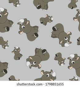 Cartoon Rhino. Animal Seamless Vector Pattern Design Background