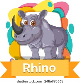 Cartoon rhino with colorful background frame