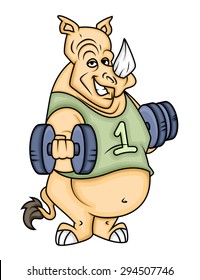 Cartoon Rhino Doing Exercise