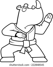 A cartoon rhino doing karate in a gi.