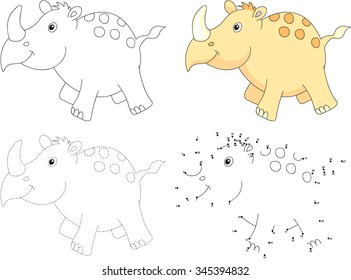 Cartoon rhino. Dot to dot educational game for kids. Vector illustration