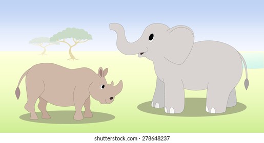 Cartoon rhino and elephant