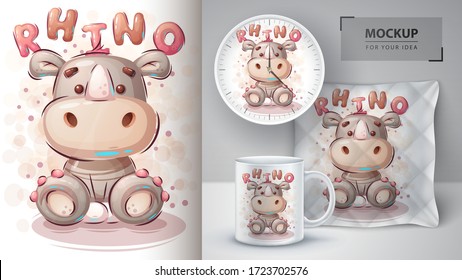 Cartoon rhino poster and merchandising. Vector eps 10