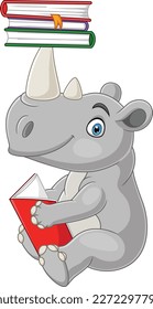 Cartoon rhino reading a book